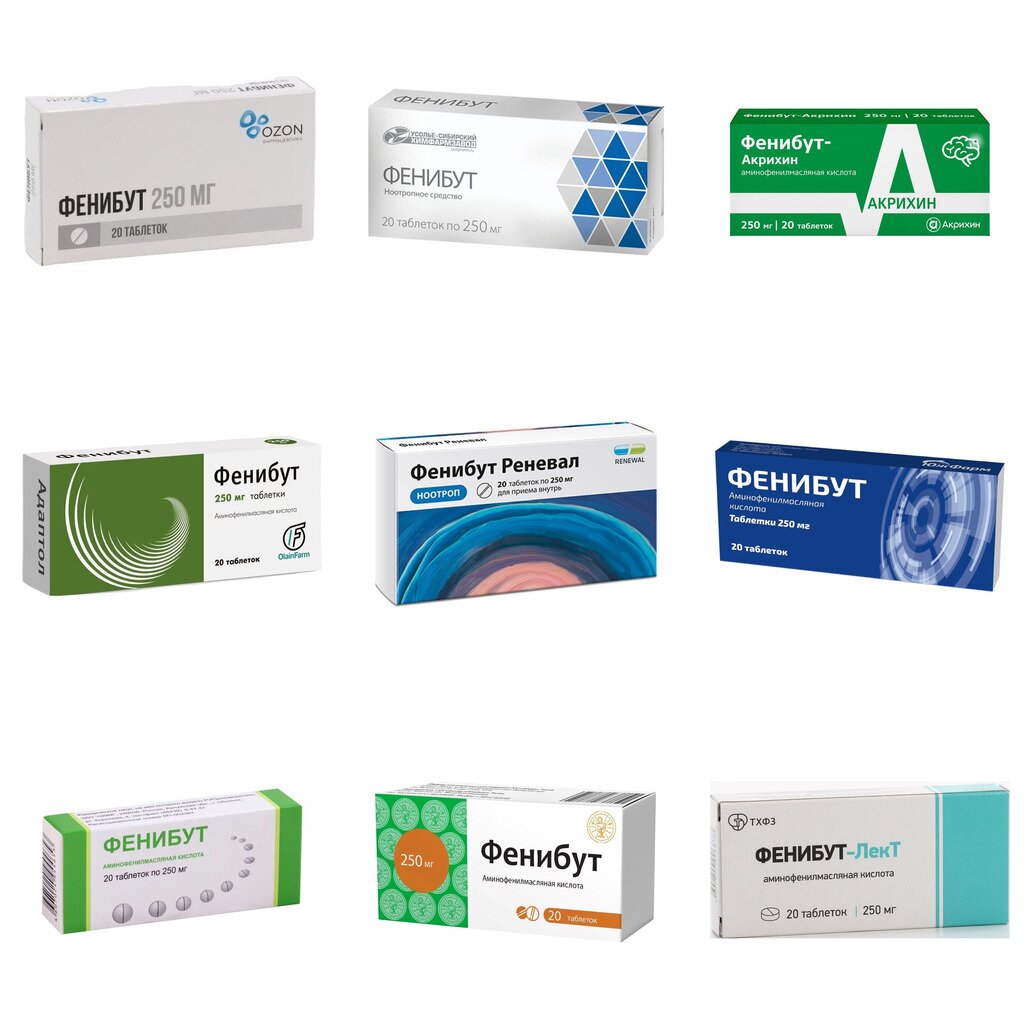 Фенибут таблетки 250 мг 20 шт. (любой производитель)