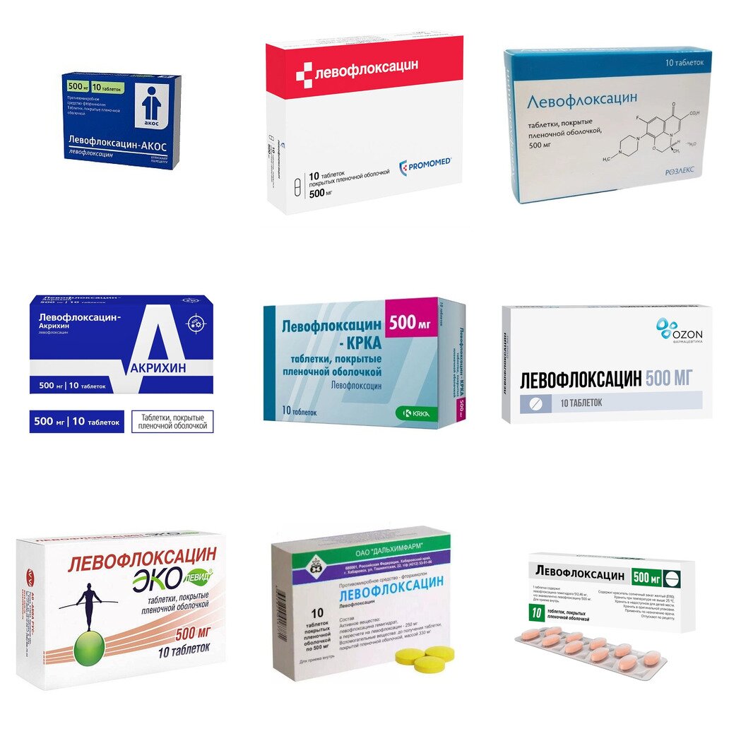 Левофлоксацин таблетки 500 мг 10 шт. (любой производитель)