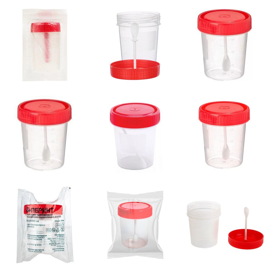 Контейнер для биоматериалов стерильный с ложкой 60 мл (любой производитель)