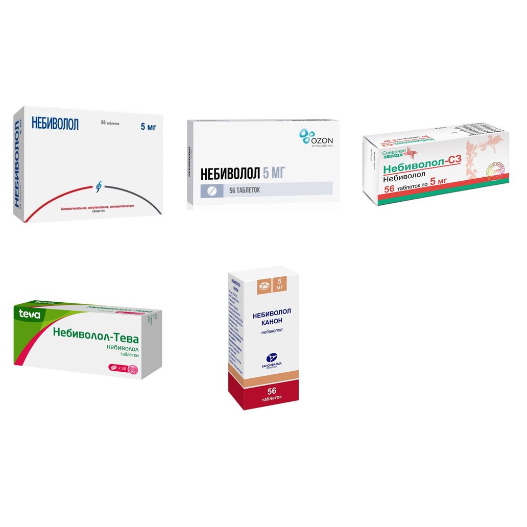 Небиволол таблетки 5 мг 56 шт. (любой производитель)