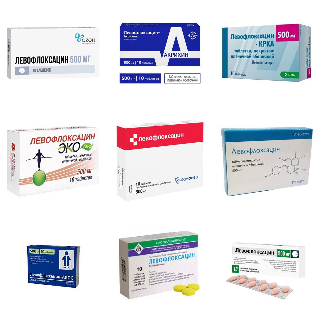 Левофлоксацин таблетки 500 мг 10 шт. (любой производитель)