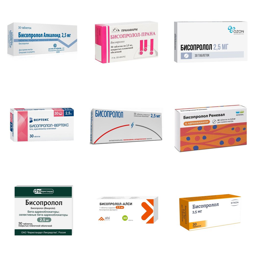 Бисопролол таблетки 2,5 мг 30 шт. (любой производитель)