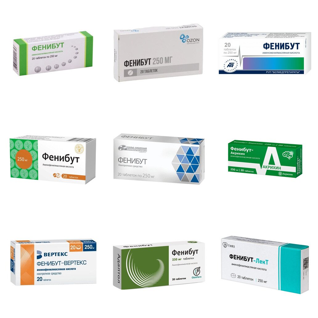 Фенибут таблетки 250 мг 20 шт. (любой производитель)