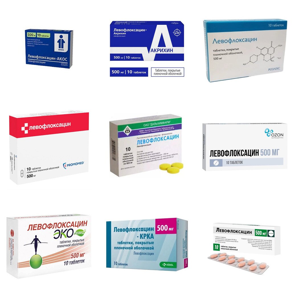 Левофлоксацин таблетки 500 мг 10 шт. (любой производитель)