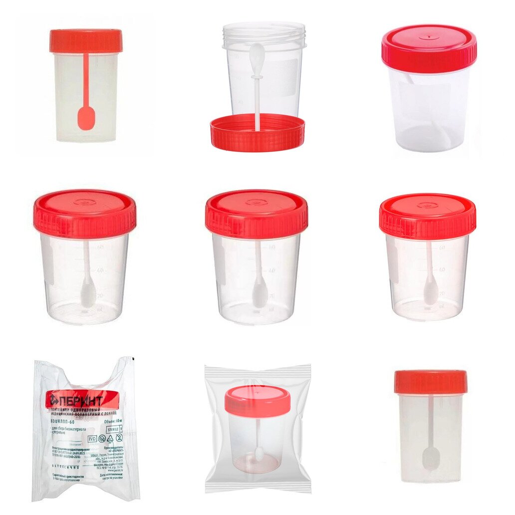 Контейнер для биоматериалов стерильный с ложкой 60 мл (любой производитель)