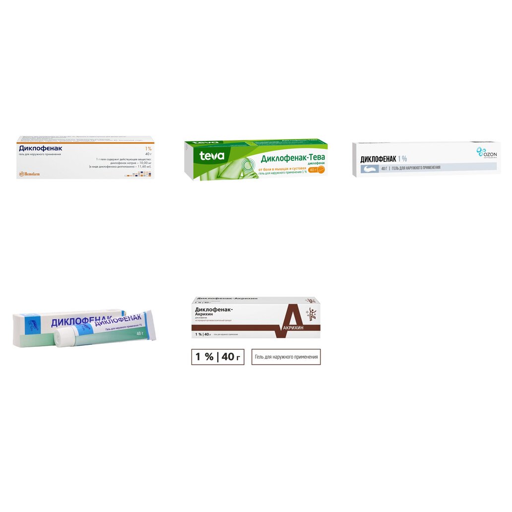Диклофенак гель для наружного применения 1% 40 г (любой производитель)