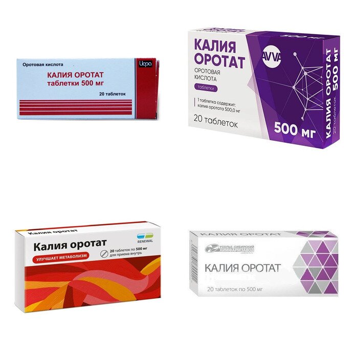 Калия оротат таблетки 500 мг 20 шт. (любой производитель)