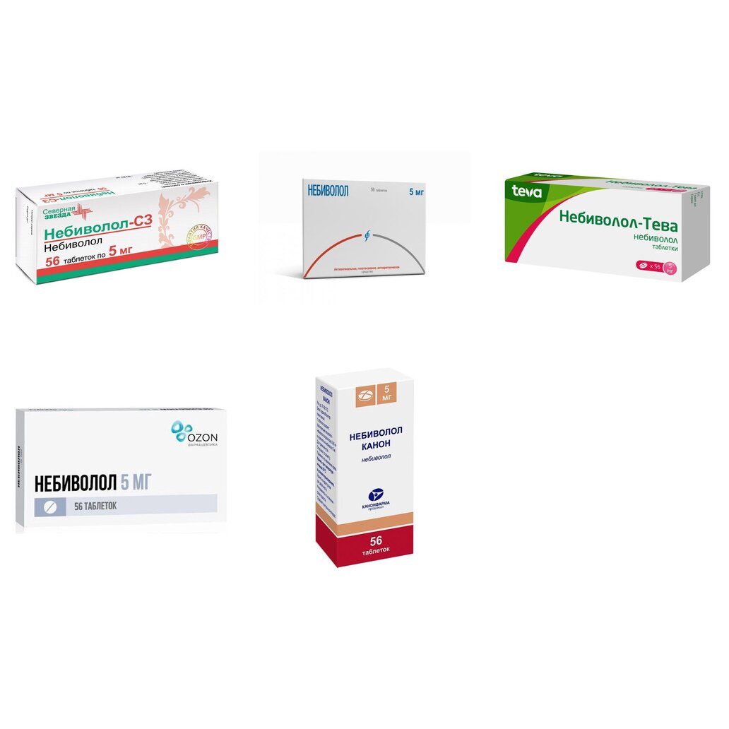 Небиволол таблетки 5 мг 56 шт. (любой производитель)