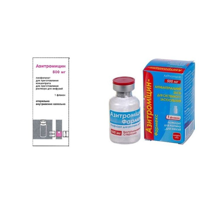 Азитромицин лиофилизат для приготовления раствора для инфузий 500 мг флакон 1 шт. (любой производитель)