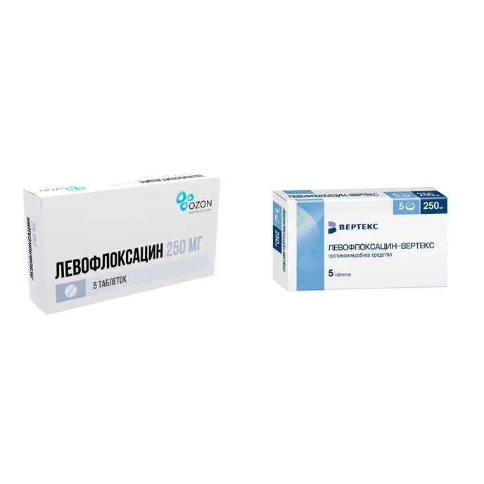 Левофлоксацин таблетки 250 мг 5 шт. (любой производитель)