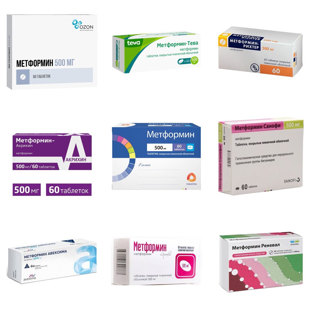 Метформин таблетки 500 мг 60 шт. (любой производитель)