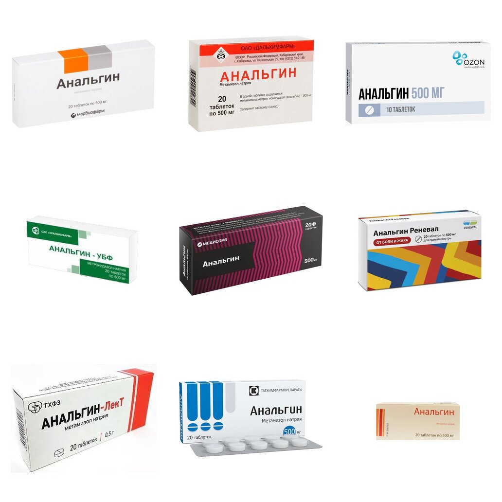 Анальгин таблетки 500 мг 20 шт. (любой производитель)