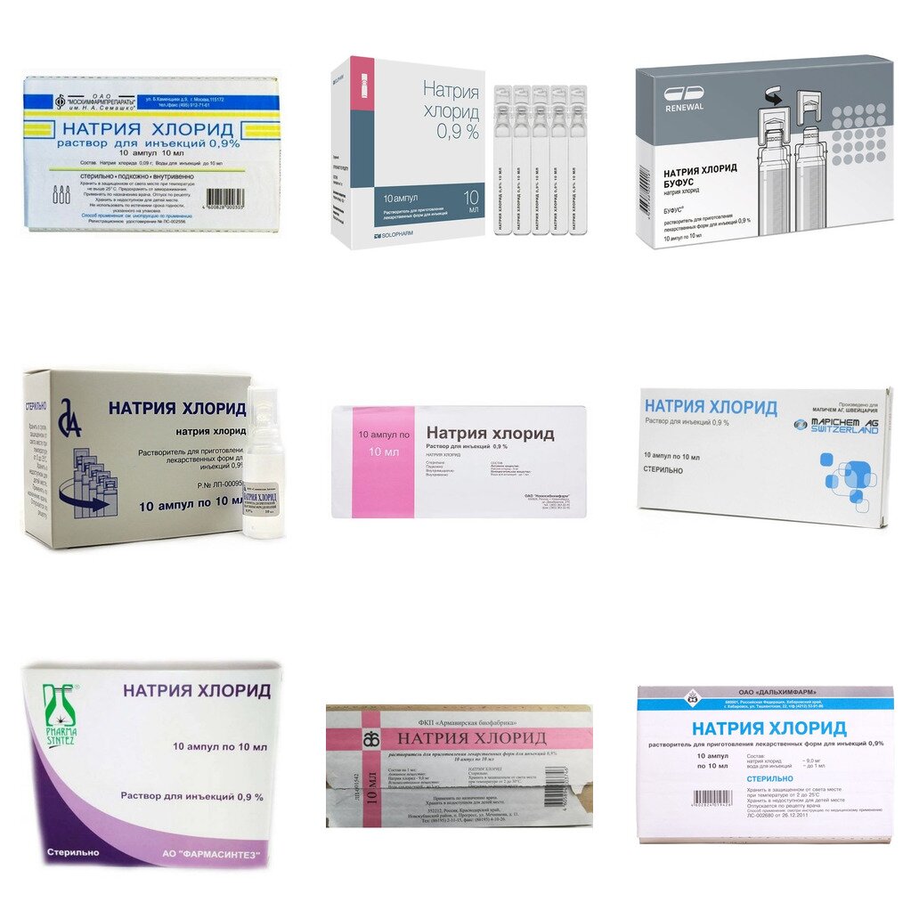 Натрия хлорид раствор для инъекций 0,9% 10 мл ампулы 10 шт. (любой производитель)