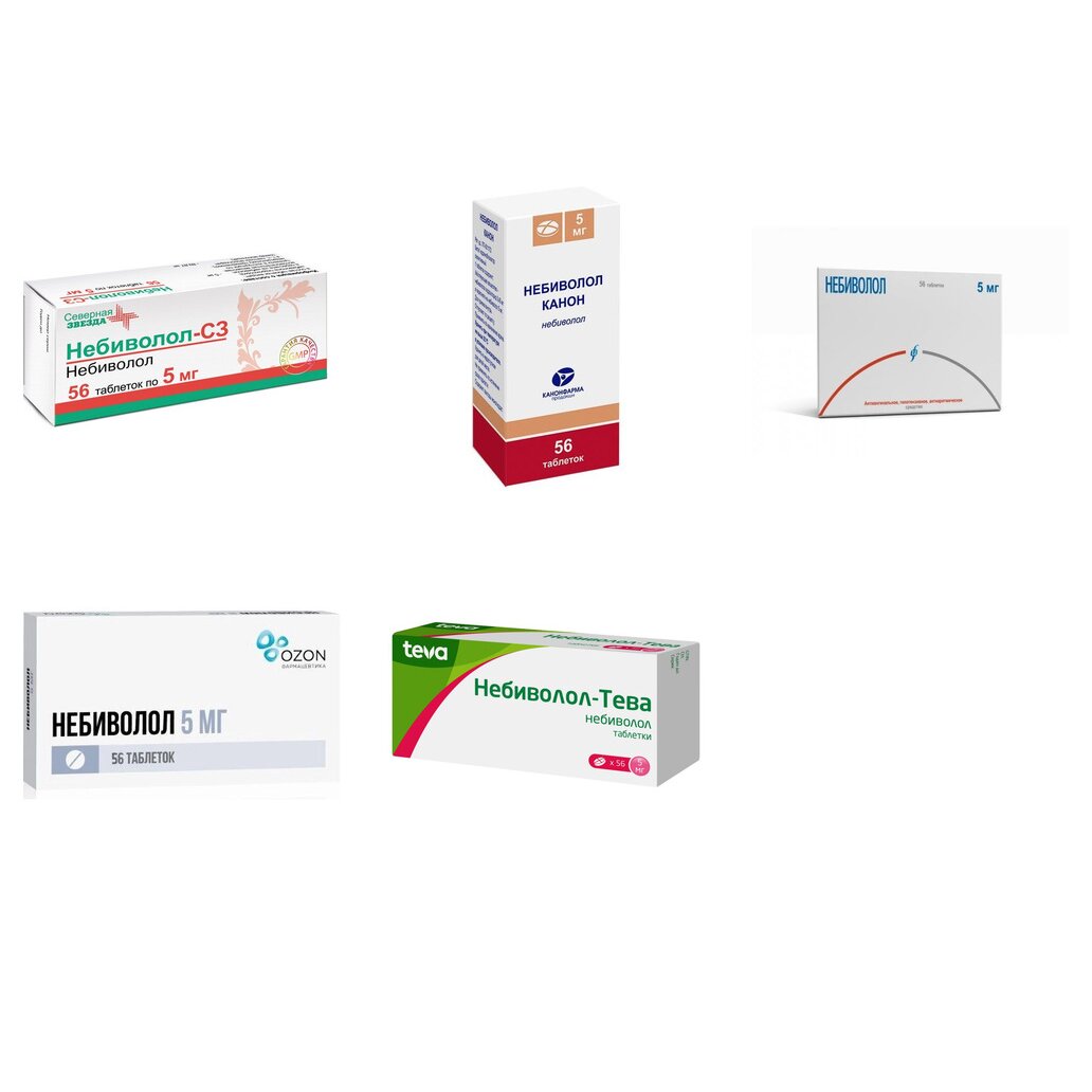 Небиволол таблетки 5 мг 56 шт. (любой производитель)