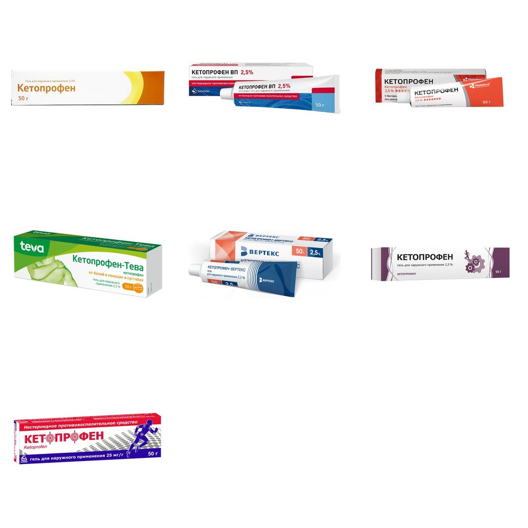Кетопрофен гель 2,5% 50 г (любой производитель)