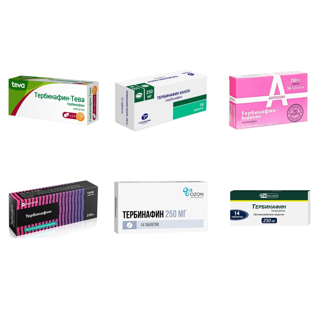 Тербинафин таблетки 250 мг 14 шт. (любой производитель)