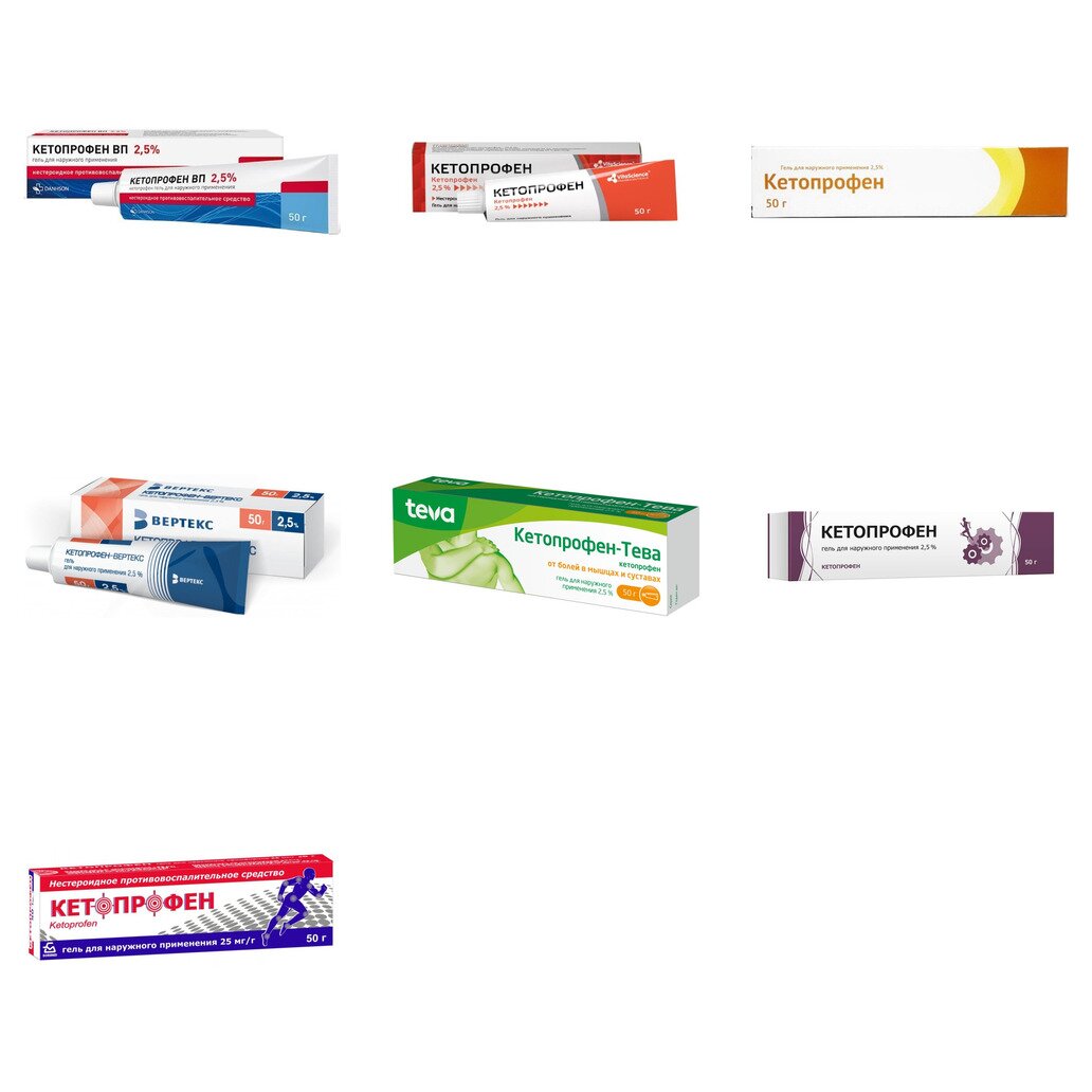 Кетопрофен гель 2,5% 50 г (любой производитель)