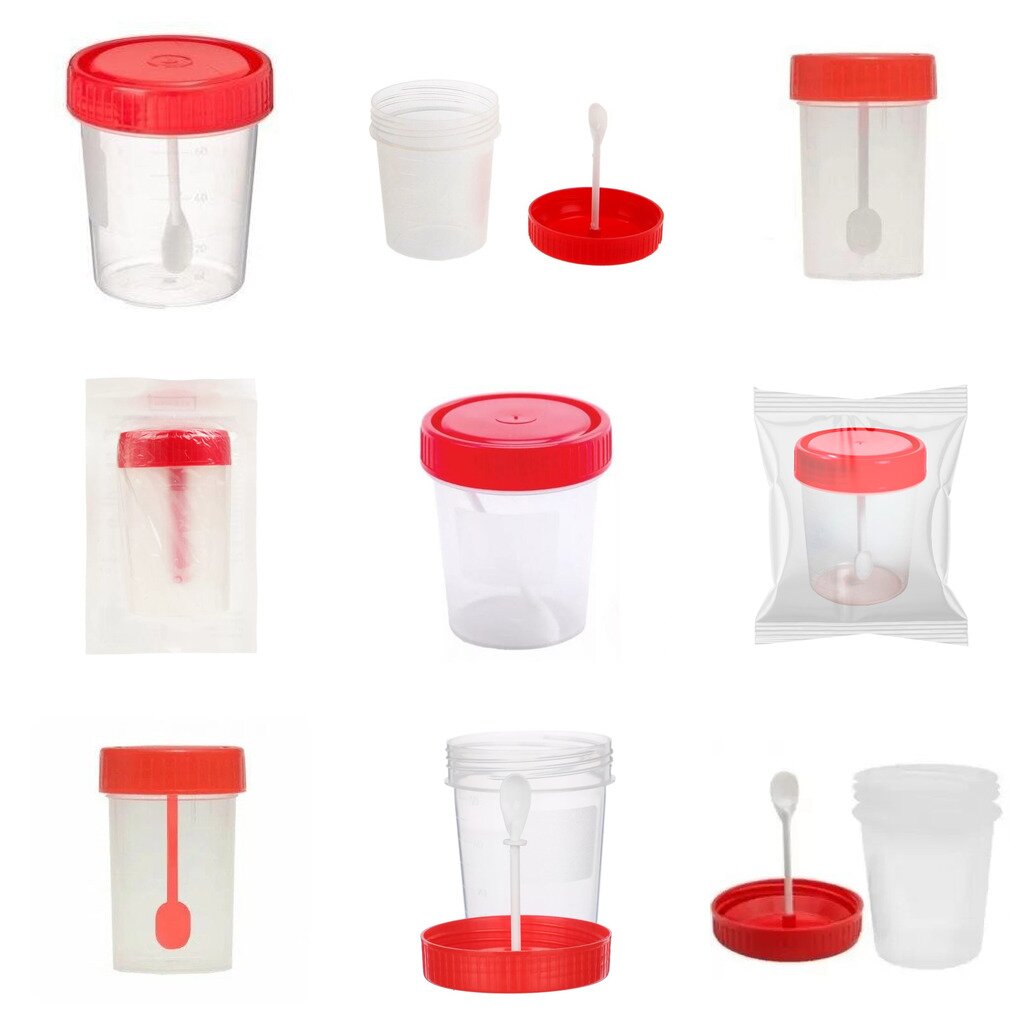 Контейнер для биоматериалов стерильный с ложкой 60 мл (любой производитель)