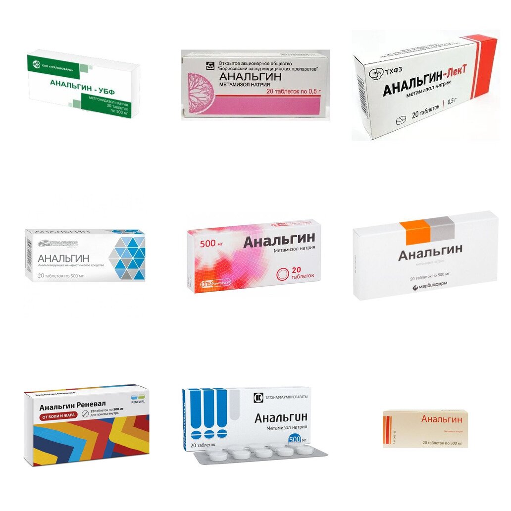 Анальгин таблетки 500 мг 20 шт. (любой производитель)