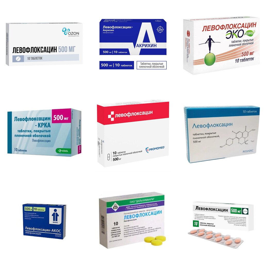Левофлоксацин таблетки 500 мг 10 шт. (любой производитель)