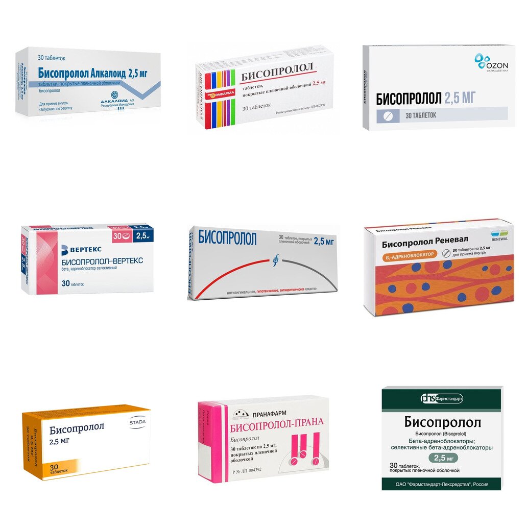 Бисопролол таблетки 2,5 мг 30 шт. (любой производитель)
