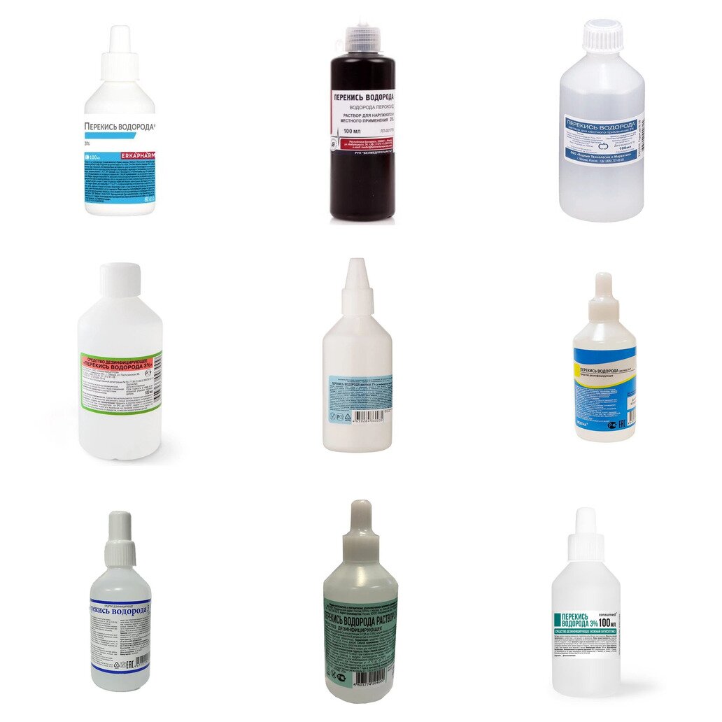 Перекись водорода раствор для местного и наружного применения 3% 100 мл (любой производитель)