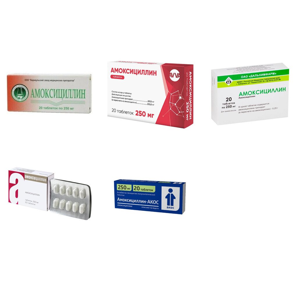 Амоксициллин таблетки 250 мг 20 шт. (любой производитель)