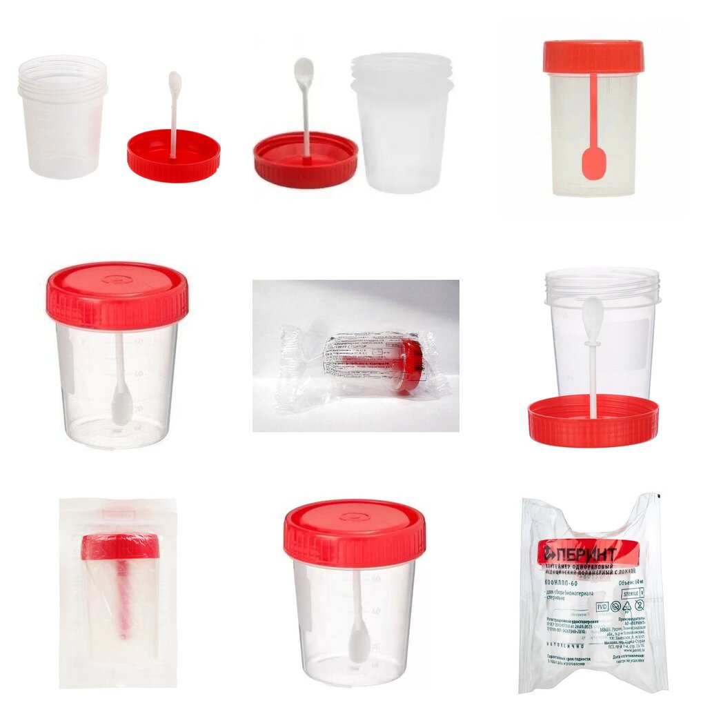 Контейнер для биоматериалов стерильный с ложкой 60 мл (любой производитель)