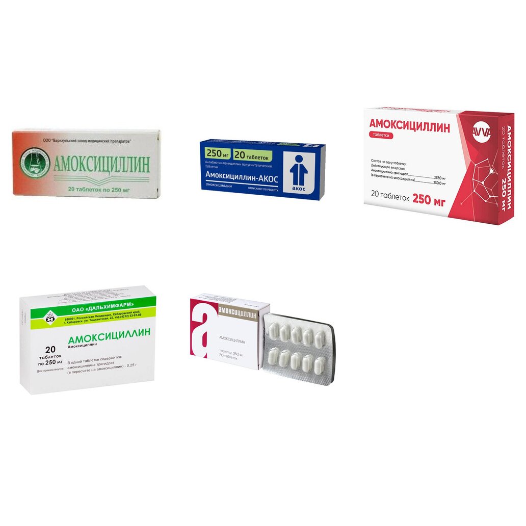 Амоксициллин таблетки 250 мг 20 шт. (любой производитель)