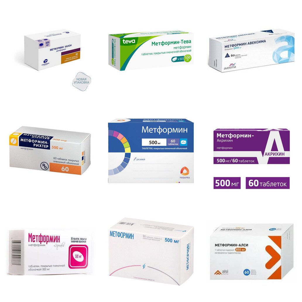 Метформин таблетки 500 мг 60 шт. (любой производитель)