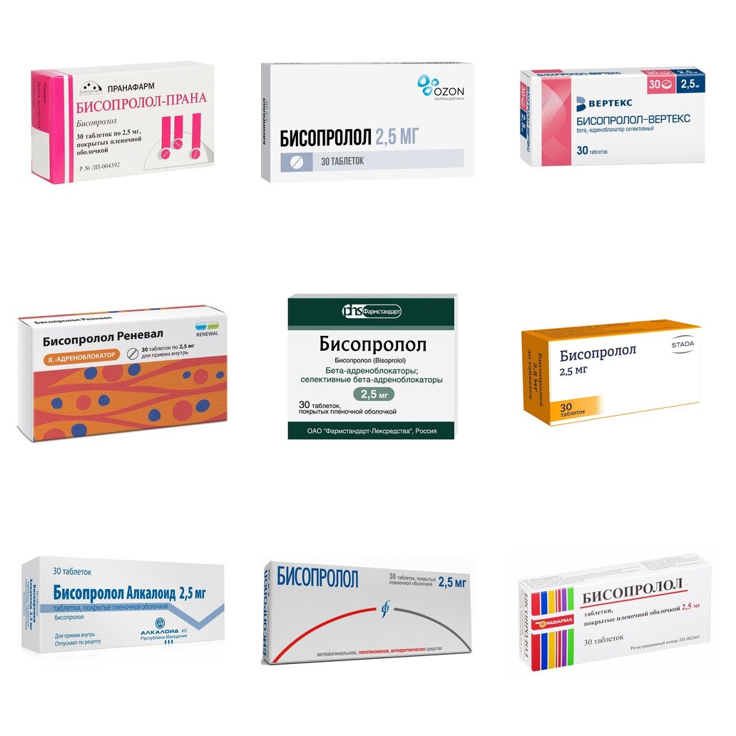 Бисопролол таблетки 2,5 мг 30 шт. (любой производитель)