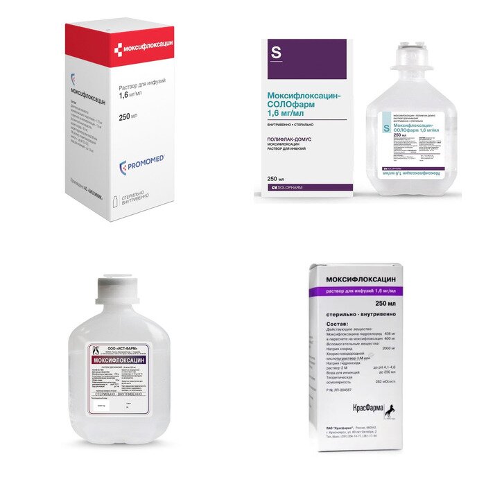 Моксифлоксацин раствор для инфузий 1,6 мг/мл 250 мл (любой производитель)