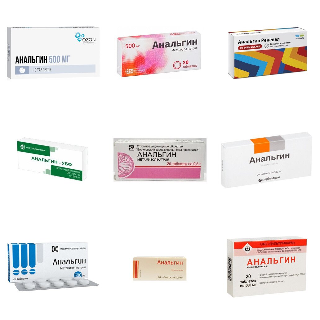 Анальгин таблетки 500 мг 20 шт. (любой производитель)