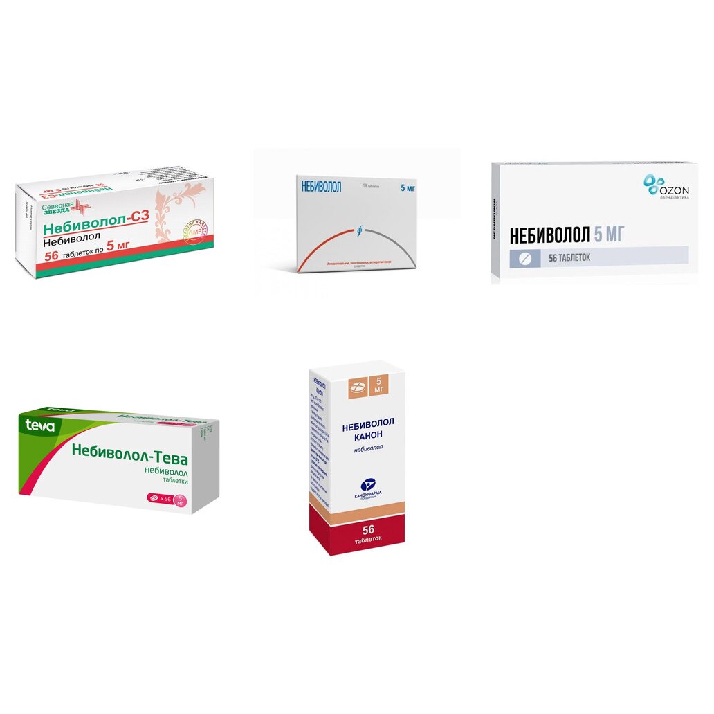 Небиволол таблетки 5 мг 56 шт. (любой производитель)