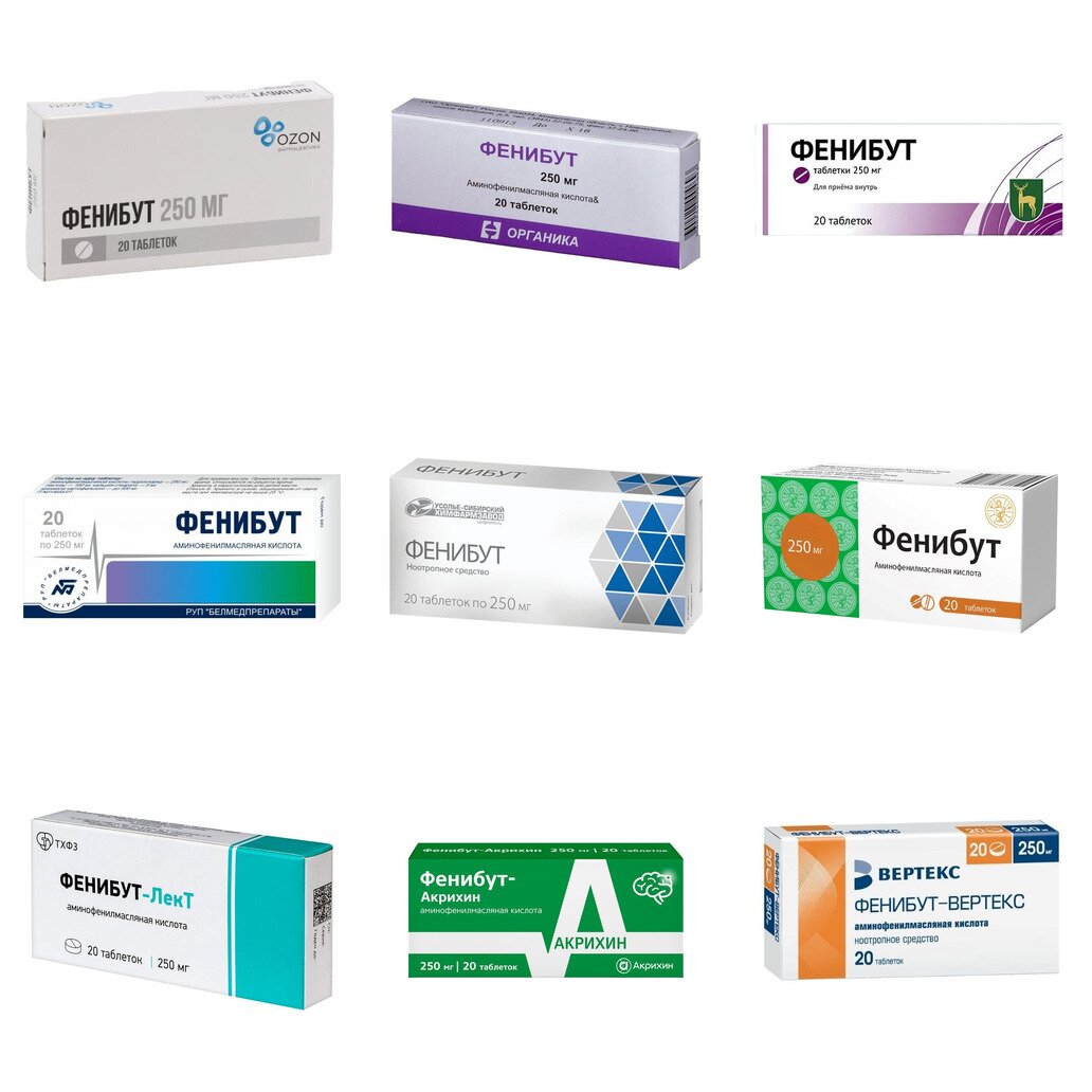 Фенибут таблетки 250 мг 20 шт. (любой производитель)