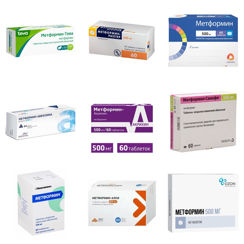 Метформин таблетки 500 мг 60 шт. (любой производитель)