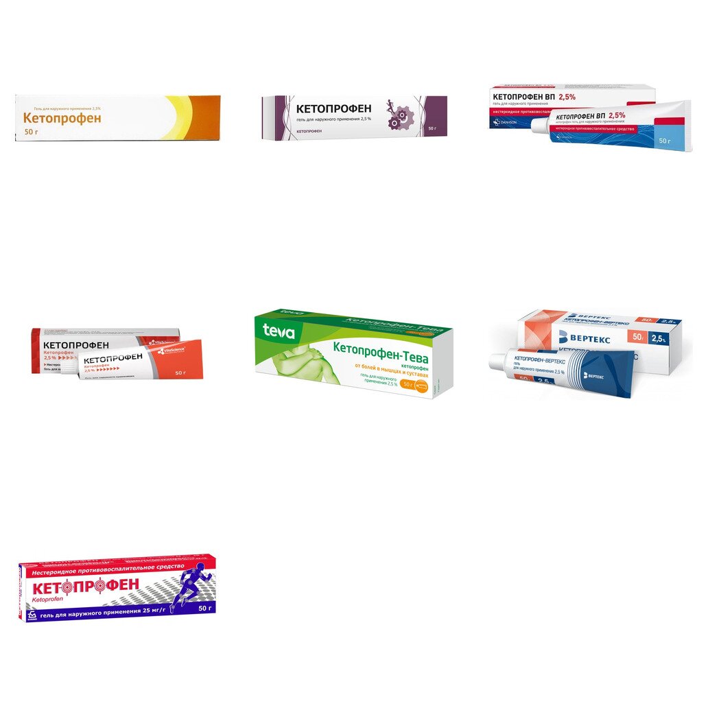 Кетопрофен гель 2,5% 50 г (любой производитель)