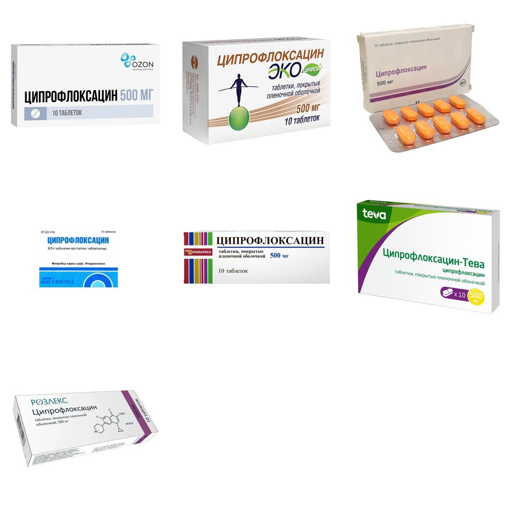 Ципрофлоксацин таблетки 500 мг 10 шт. (любой производитель)