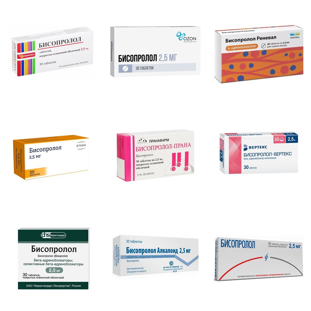 Бисопролол таблетки 2,5 мг 30 шт. (любой производитель)