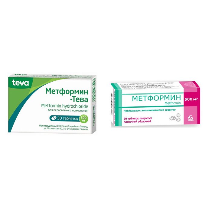 Метформин таблетки 500 мг 30 шт. (любой производитель)