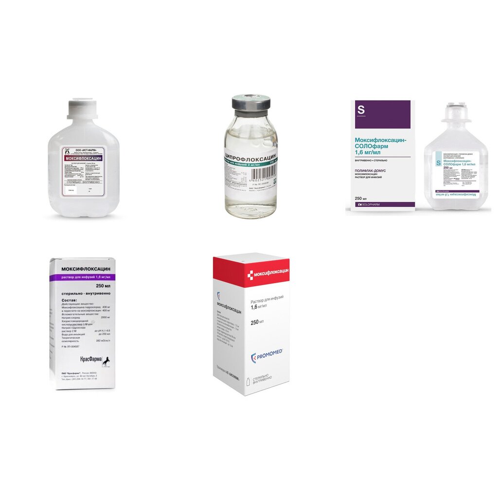 Моксифлоксацин раствор для инфузий 1,6 мг/мл 250 мл (любой производитель)