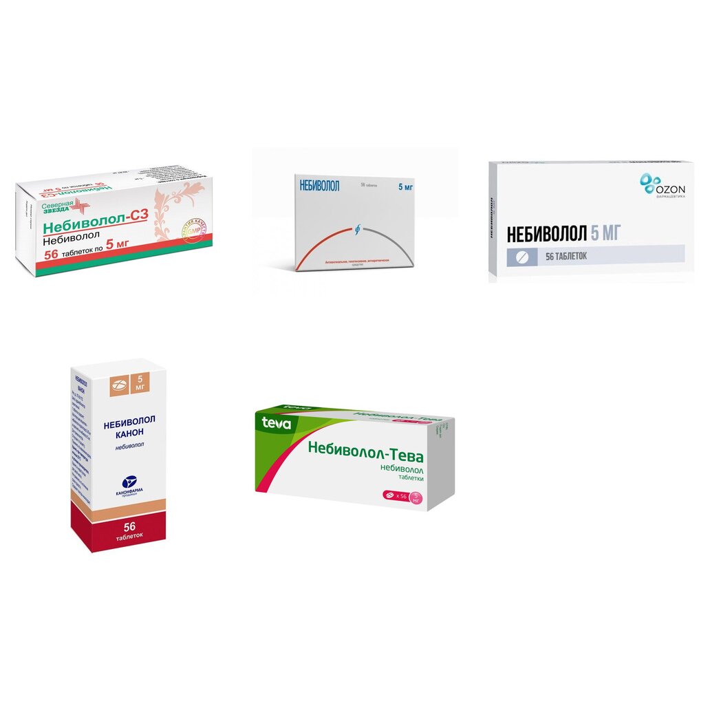 Небиволол таблетки 5 мг 56 шт. (любой производитель)