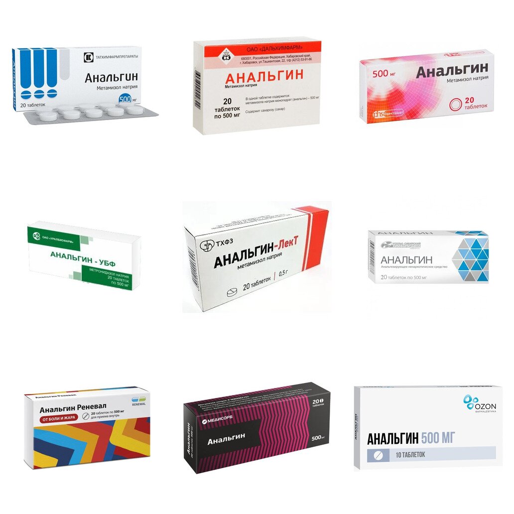 Анальгин таблетки 500 мг 20 шт. (любой производитель)