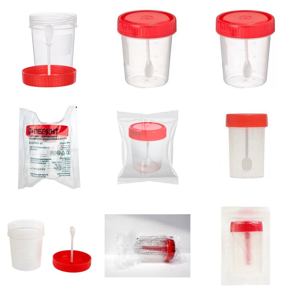 Контейнер для биоматериалов стерильный с ложкой 60 мл (любой производитель)