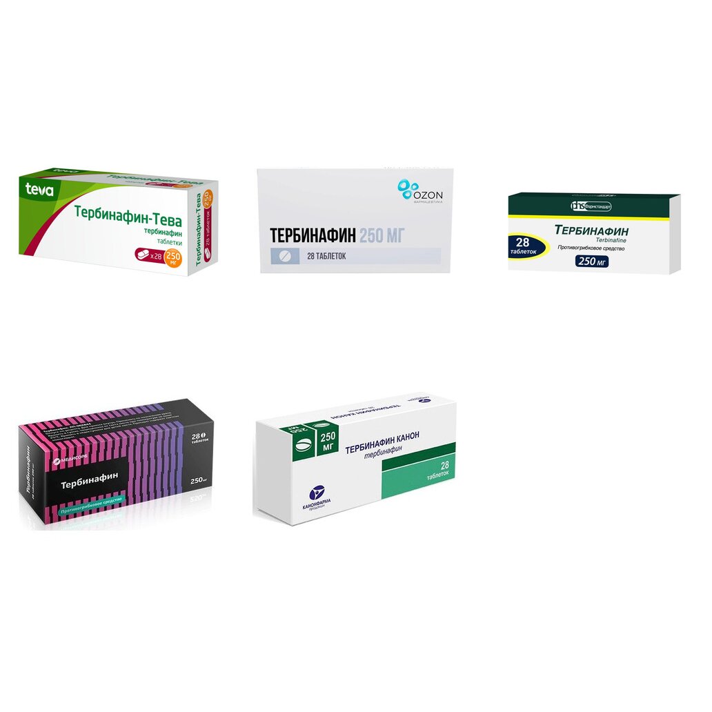 Тербинафин таблетки 250 мг 28 шт. (любой производитель)