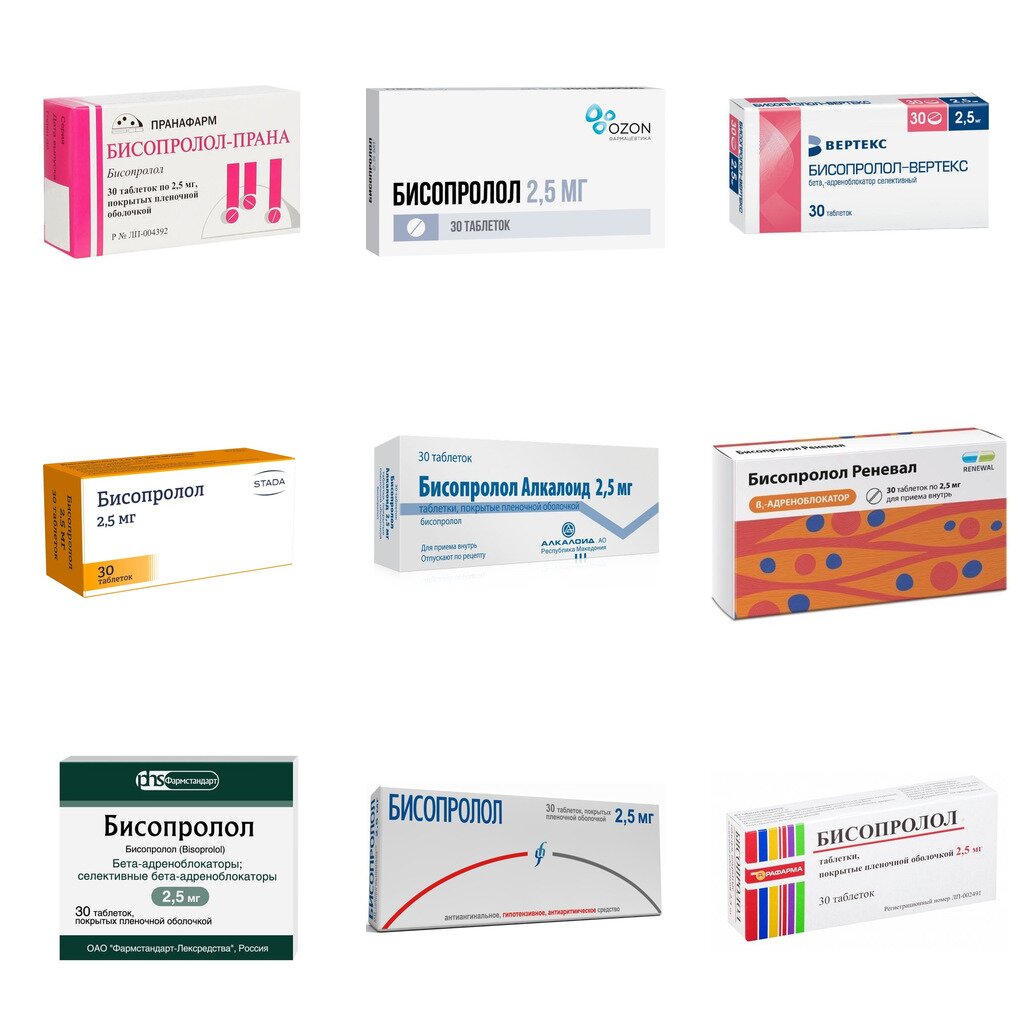 Бисопролол таблетки 2,5 мг 30 шт. (любой производитель)