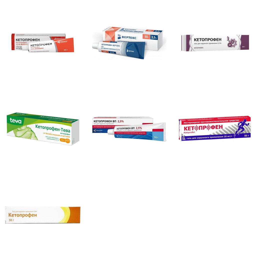 Кетопрофен гель 2,5% 50 г (любой производитель)