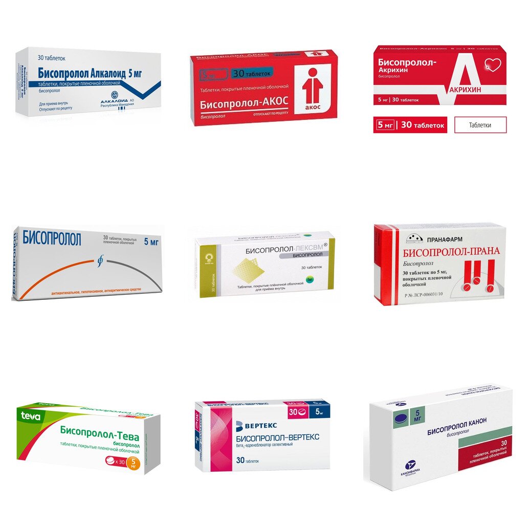 Бисопролол таблетки 5 мг 30 шт. (любой производитель)