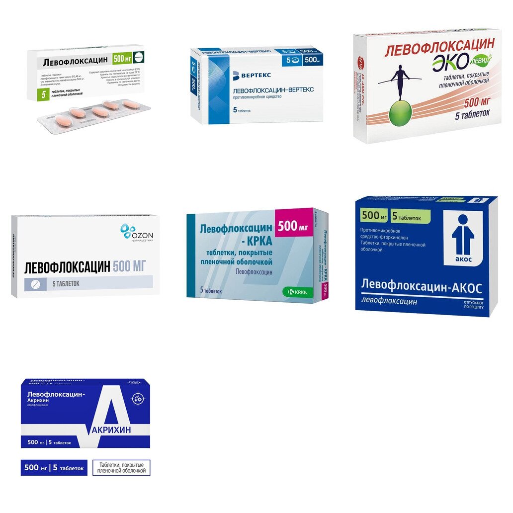 Левофлоксацин таблетки 500 мг 5 шт. (любой производитель)