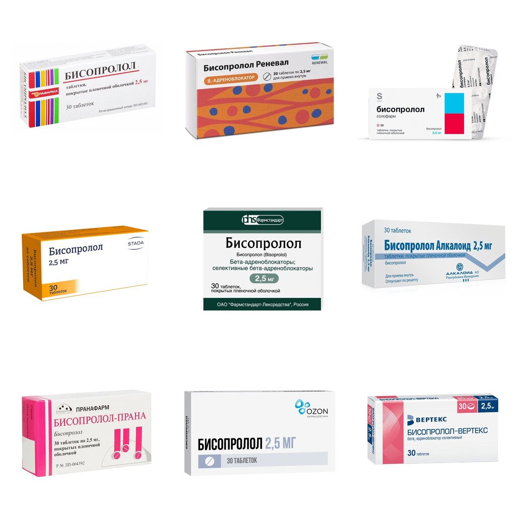 Бисопролол таблетки 2,5 мг 30 шт. (любой производитель)